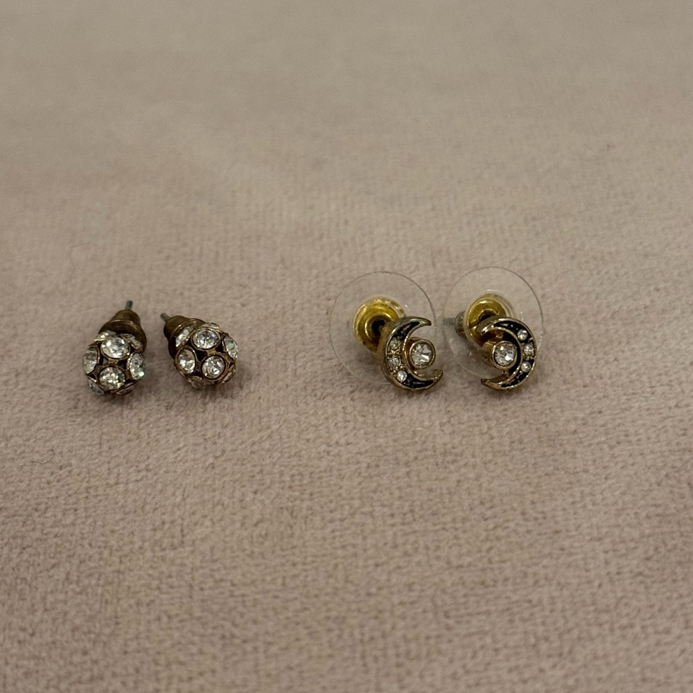 Gold Ball and Moon Earrings